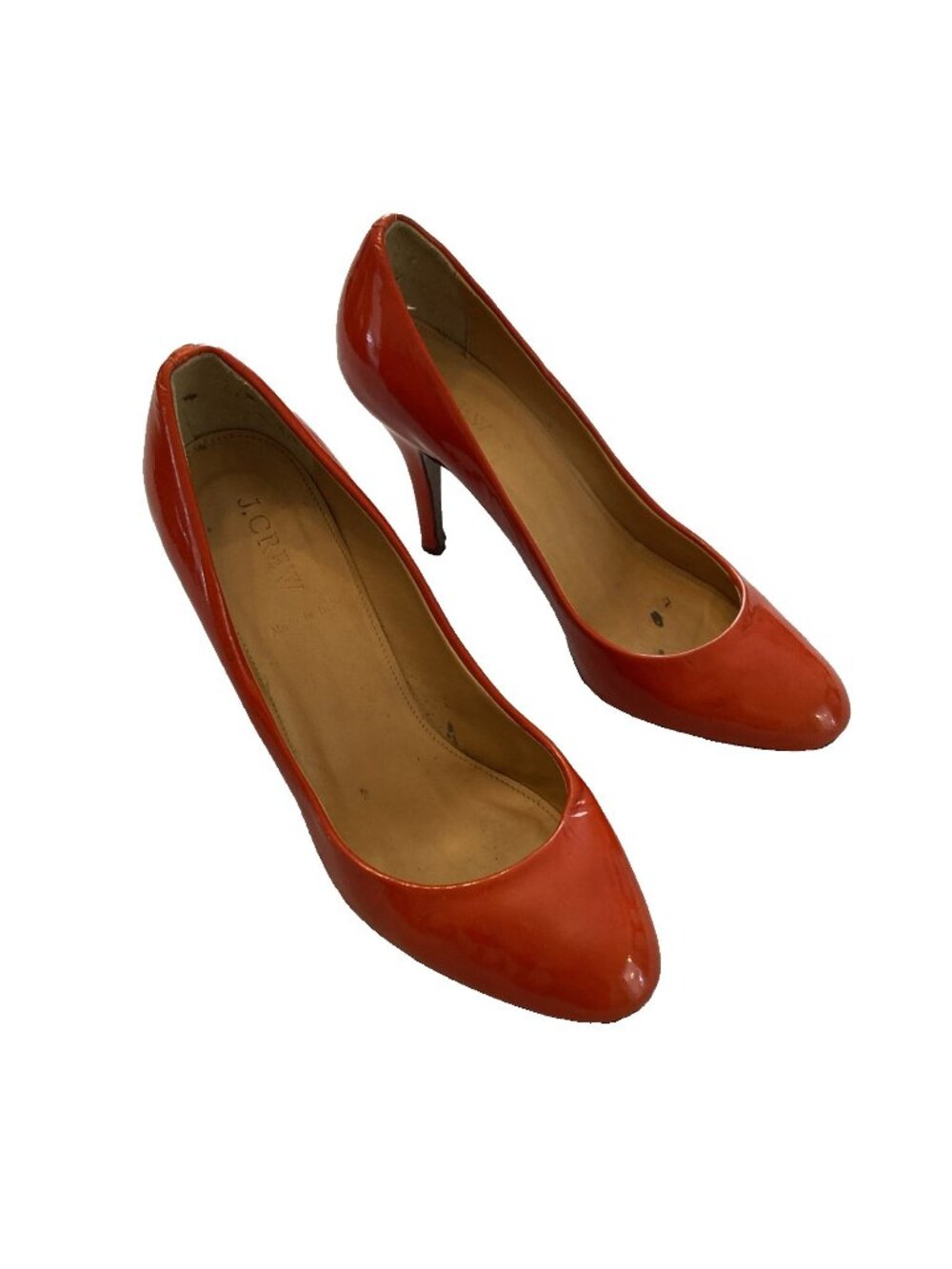 J Crew Mona Patent leather Pumps Heels Shoes Sz 9.5 Made in Italy Red-orange